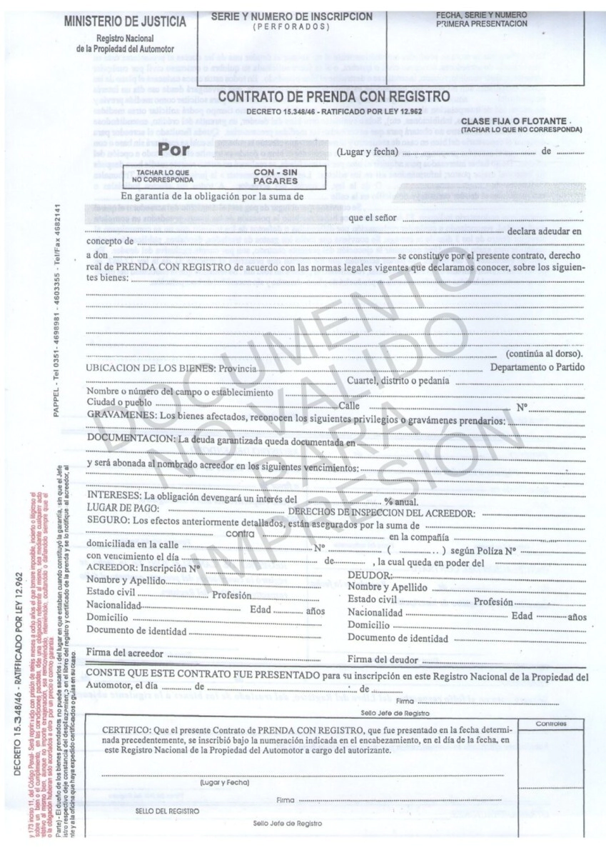 Contrato de Prenda Original (100 Unid)